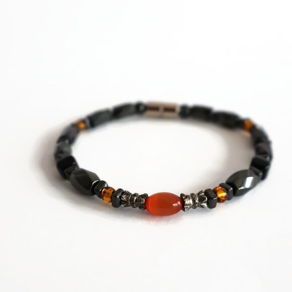 Magnetic Bracelet - Hermatite beads - orange bead - Picture 6 of 7